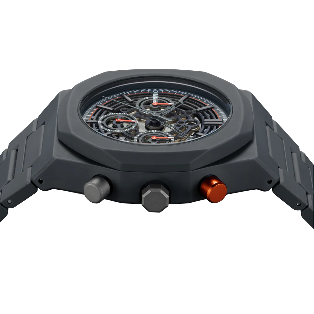 ساعة دي وان ميلانو الرجالية بوليكرونو كوارتز بميناء رمادي داكن - ML-0393