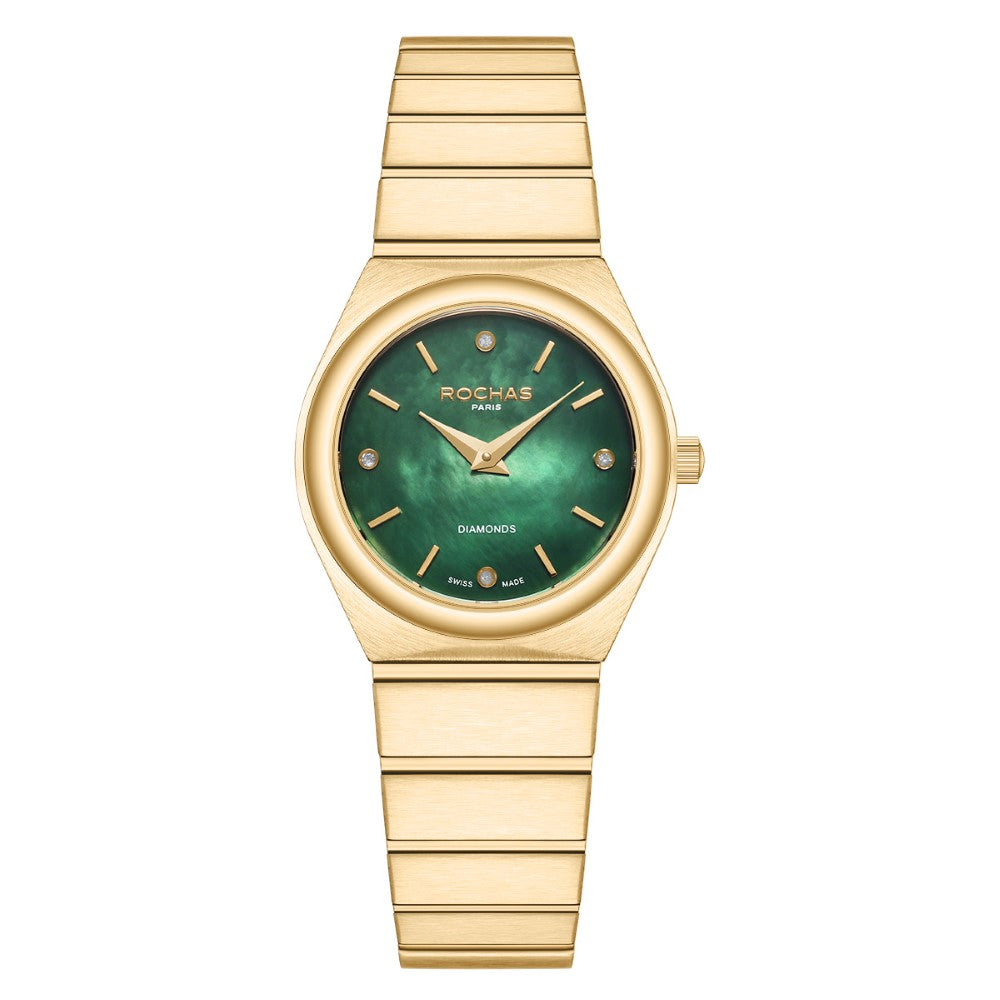 ساعة روشاس النسائية بحركة كوارتز ولون مينا أخضر لؤلؤي - RHC-0022(4/DMND)