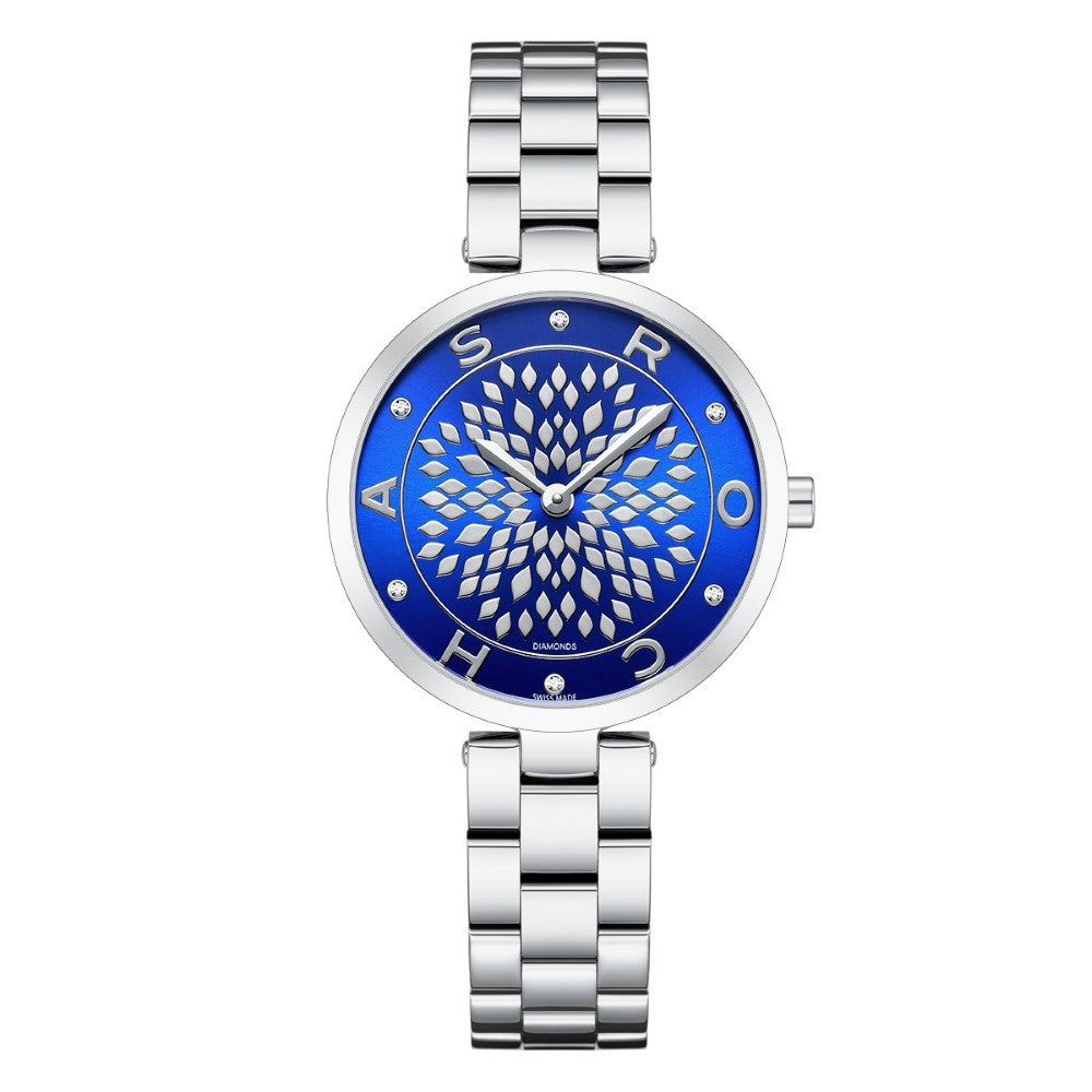 ساعة روشاس النسائية بحركة كوارتز ولون مينا أزرق - RHC-0027(6/DMND)