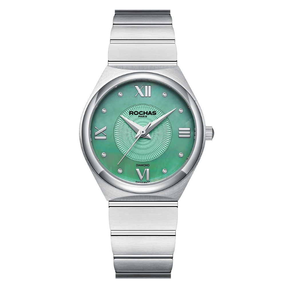 ساعة روشاس النسائية بحركة كوارتز ولون مينا أخضر لؤلؤي - RHC-0041(8/DMND)