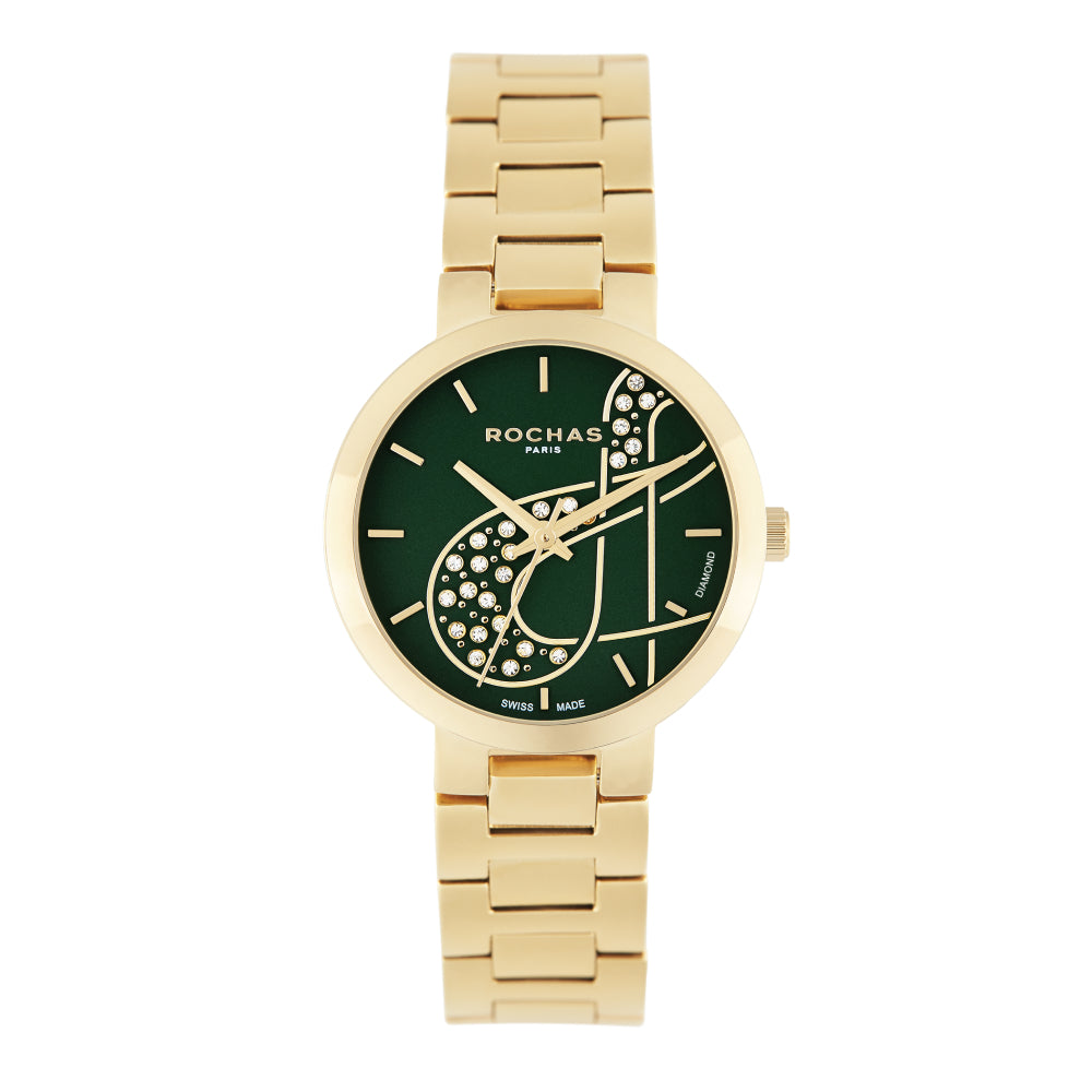 Rochas Women's Quartz Watch, Green Dial - RHC-0001(25/DMND)