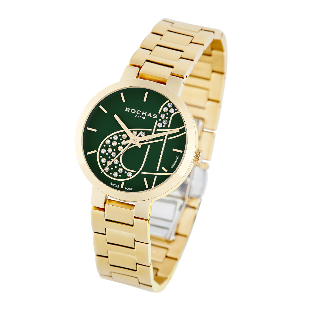 Rochas Women's Quartz Watch, Green Dial - RHC-0001(25/DMND)