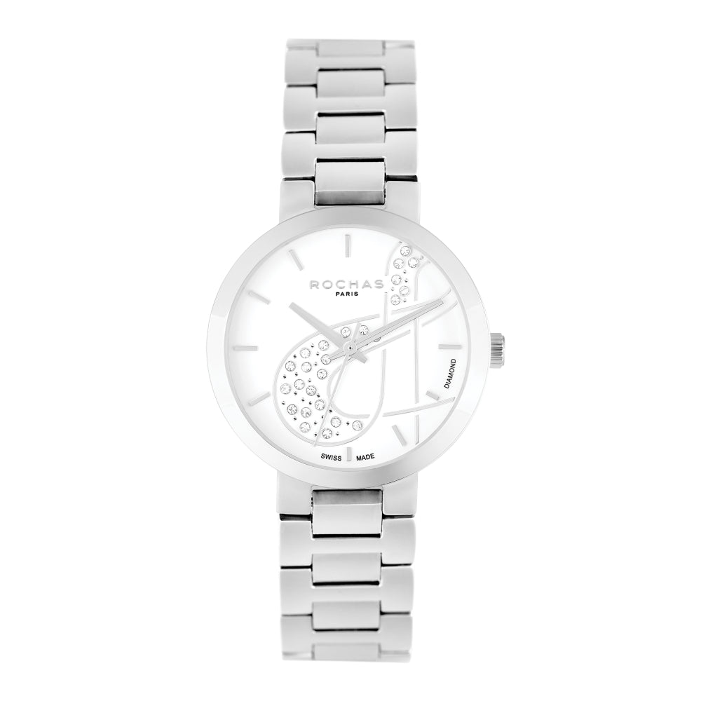 Rochas Women's Quartz Watch with Silver and White Dial - RHC-0002(25/DMND)