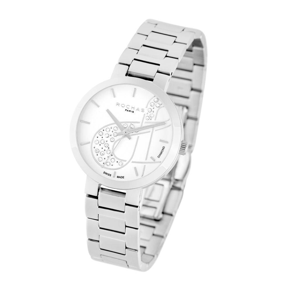 Rochas Women's Quartz Watch with Silver and White Dial - RHC-0002(25/DMND)