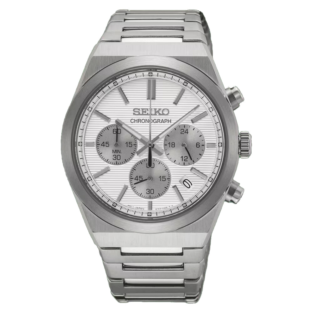 ساعة سيكو كرونوغراف كوارتز للرجال ميناء باللون الابيض  SEIKO-0054