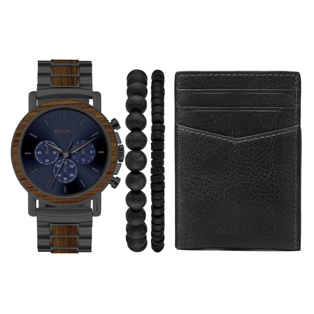 Mossimo Men's Blue Dial Quartz Movement Set with Leather Bracelets and Wallet - MOSS-0004(W+BR+CRD)
