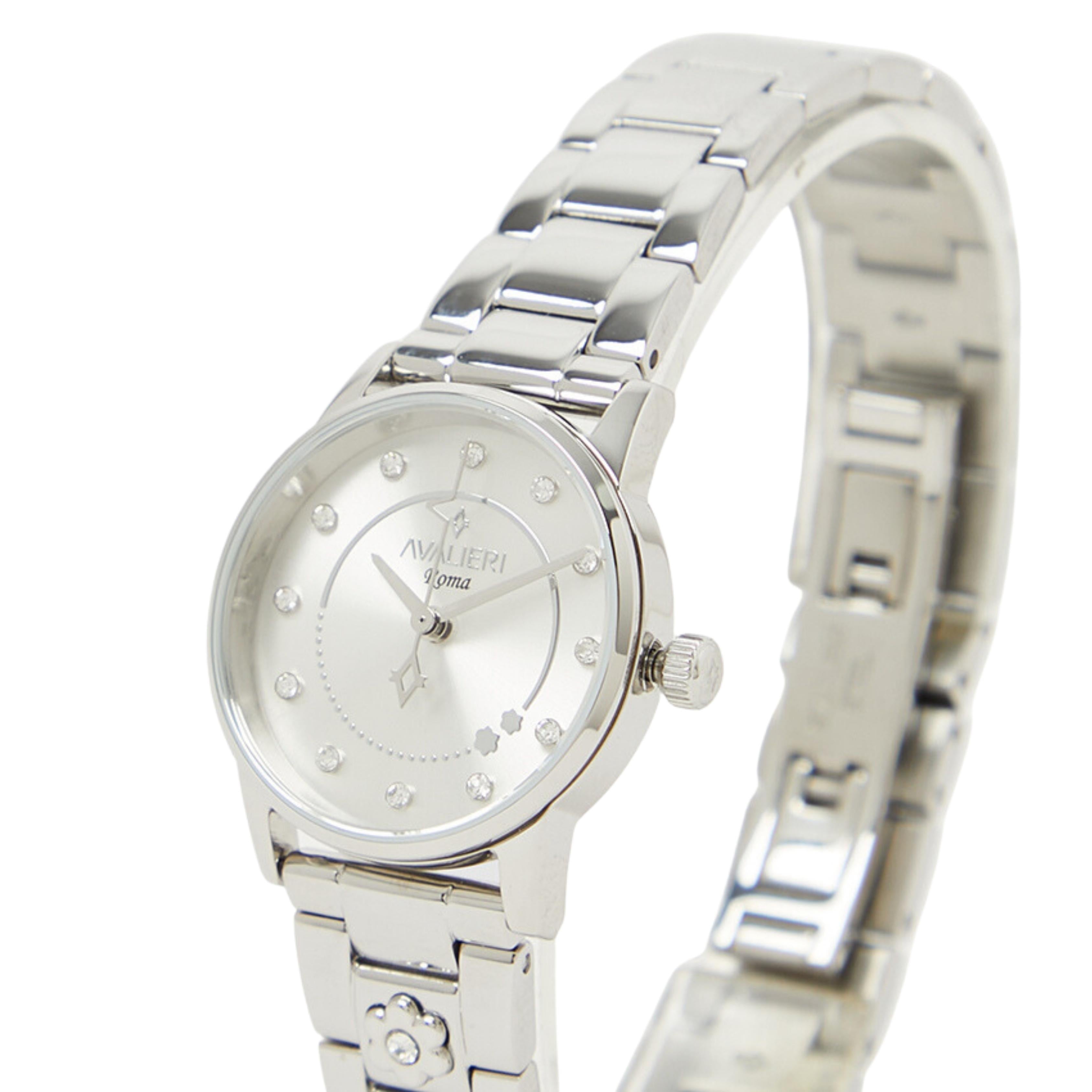 Avalieri Women's Silver White Dial Quartz Movement Watch Set - AV-2595B+BR