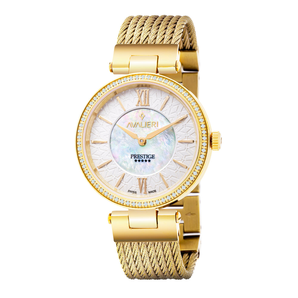 Avalieri Prestige Women's Swiss Quartz Movement Gold Dial Watch - AP-0043