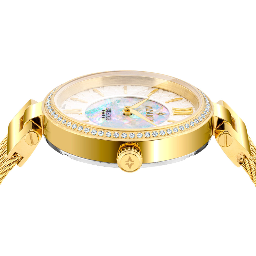 Avalieri Prestige Women's Swiss Quartz Movement Gold Dial Watch - AP-0043
