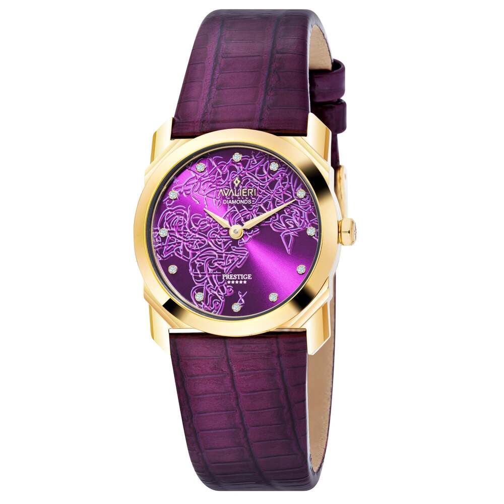 Avalieri Prestige Women's Swiss Quartz Movement Purple Dial Watch - AP-0070 (12/D 0.06CT )