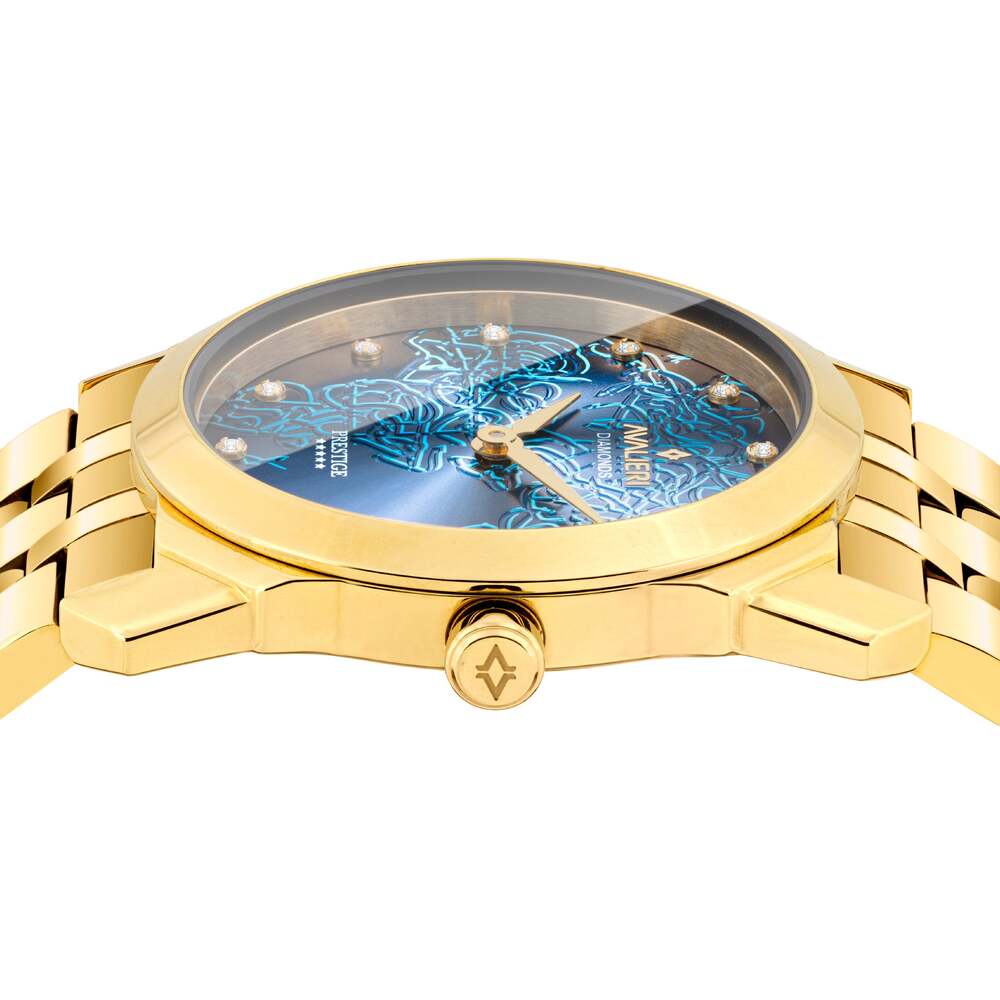 Avalieri Prestige Women's Swiss Quartz Movement Blue Dial Watch - AP-0076 (12/D 0.06CT )