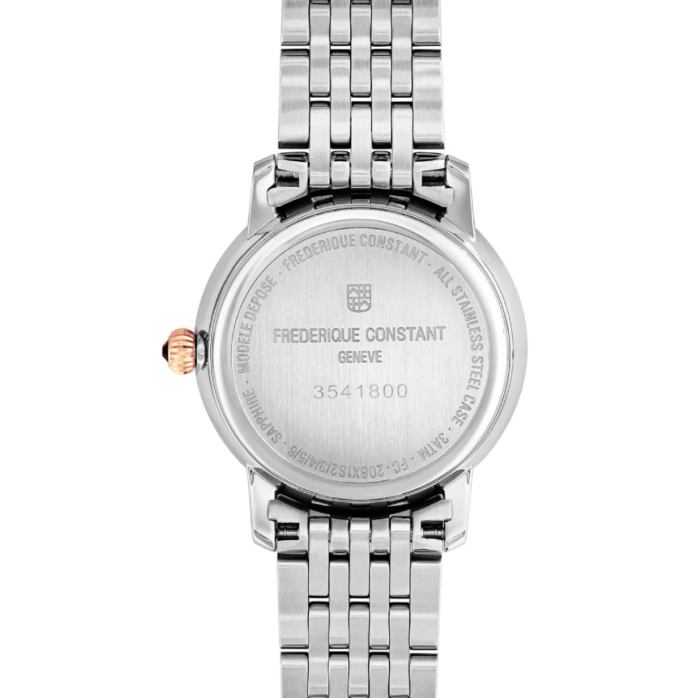 ساعة فريدريك كونستانت النسائية بحركة كوارتز ولون مينا أبيض - FC-0096 (8/D 0.0376CT)