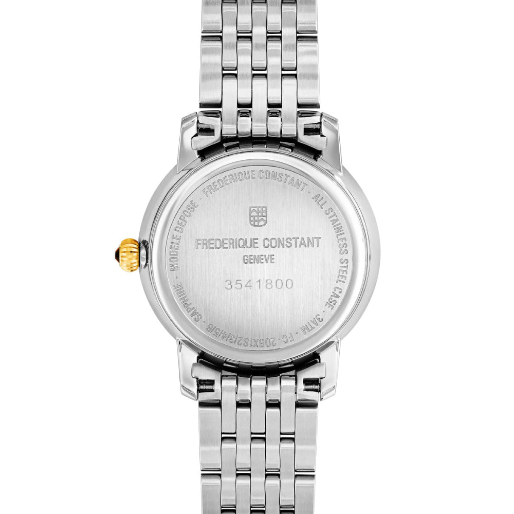 ساعة فريدريك كونستانت النسائية بحركة كوارتز ولون مينا أبيض - FC-0097 (8/D 0.0376CT)