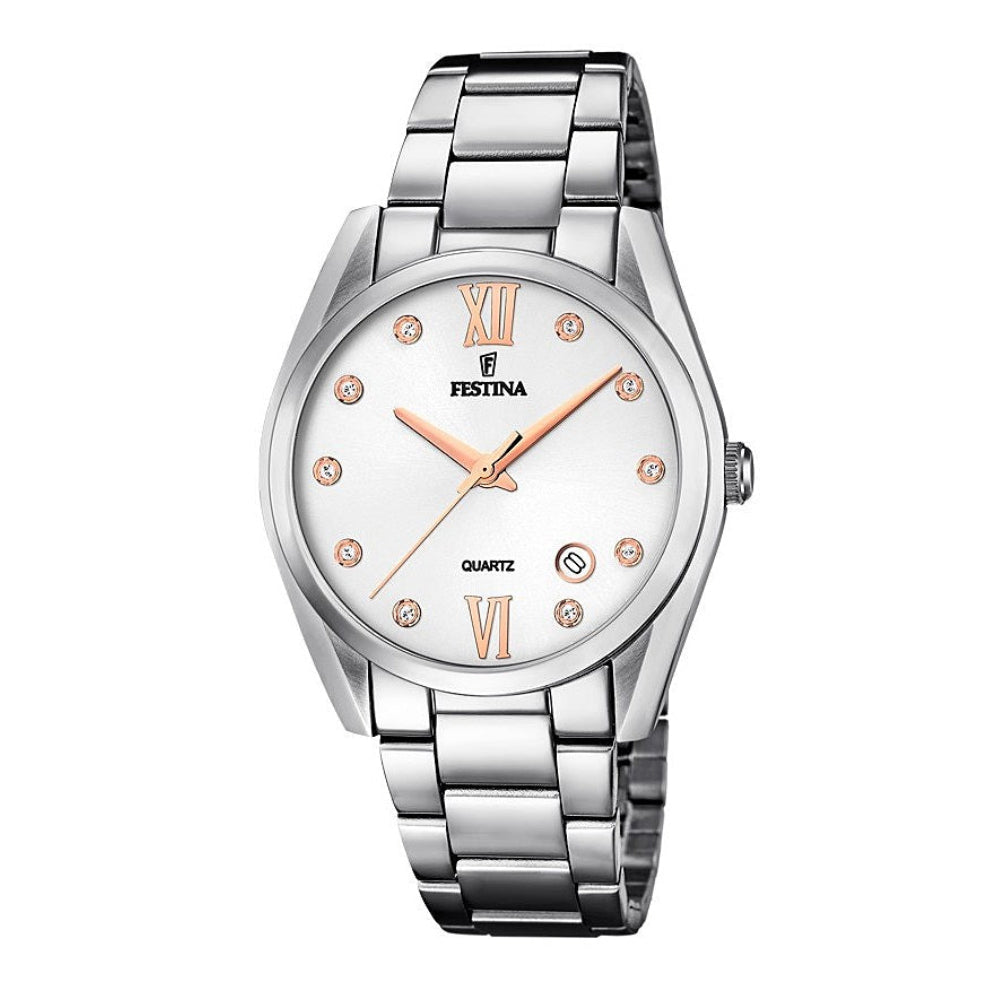 Festina women's white dial quartz watch - f16790/a