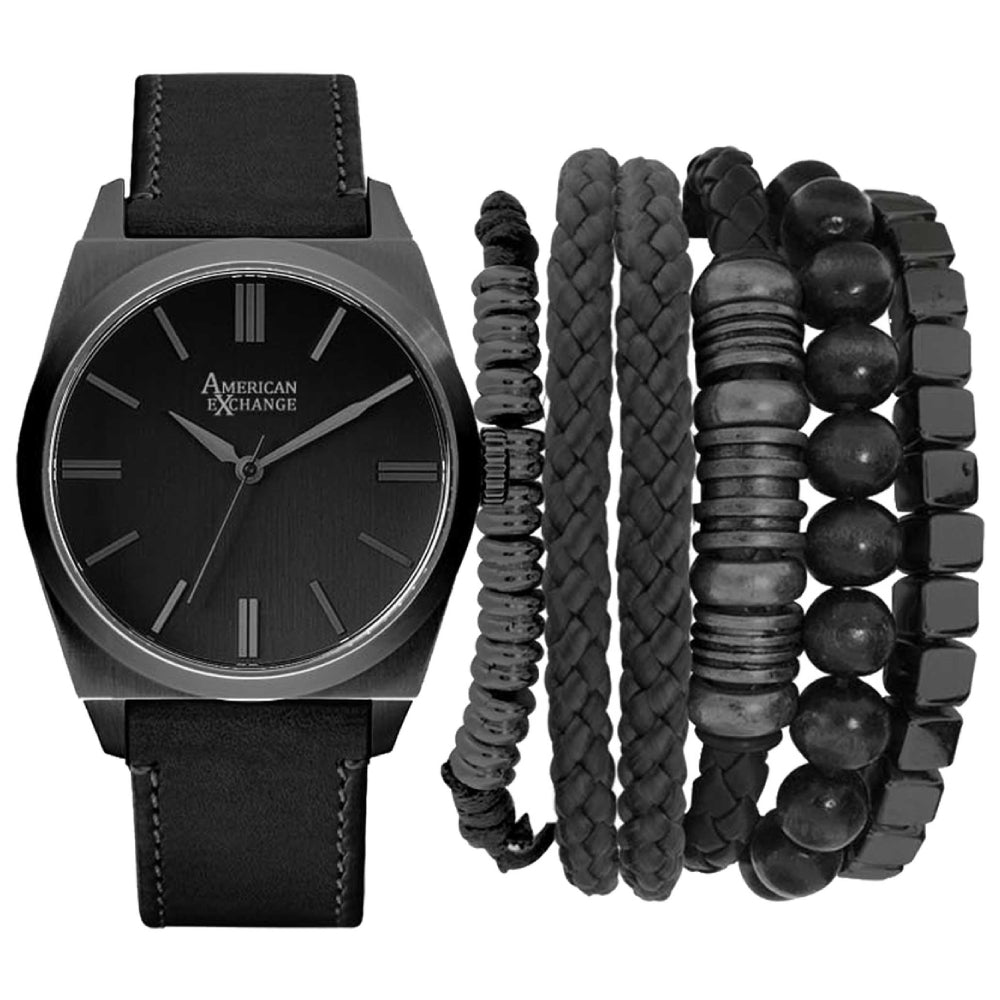 American Exchange Men's Black Dial Quartz Movement Set with Bracelets - AME-0001(W+BR)