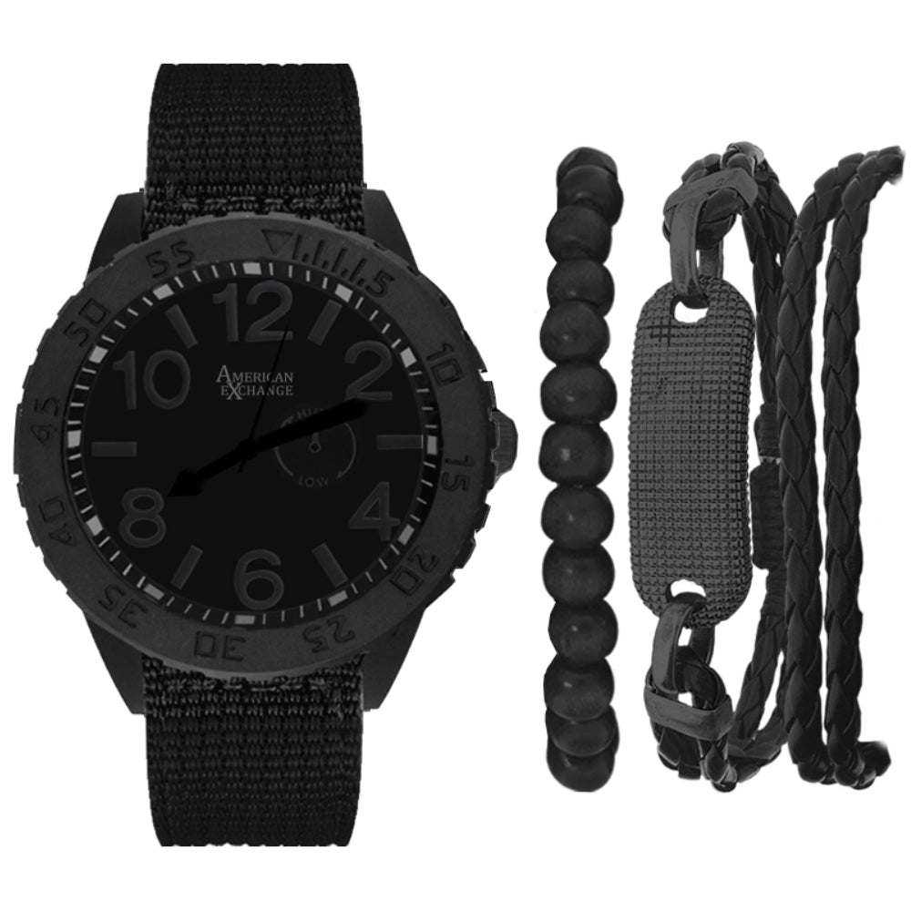 American Exchange Men's Black Dial Quartz Movement Set with Bracelets - AME-0013(W+BR)