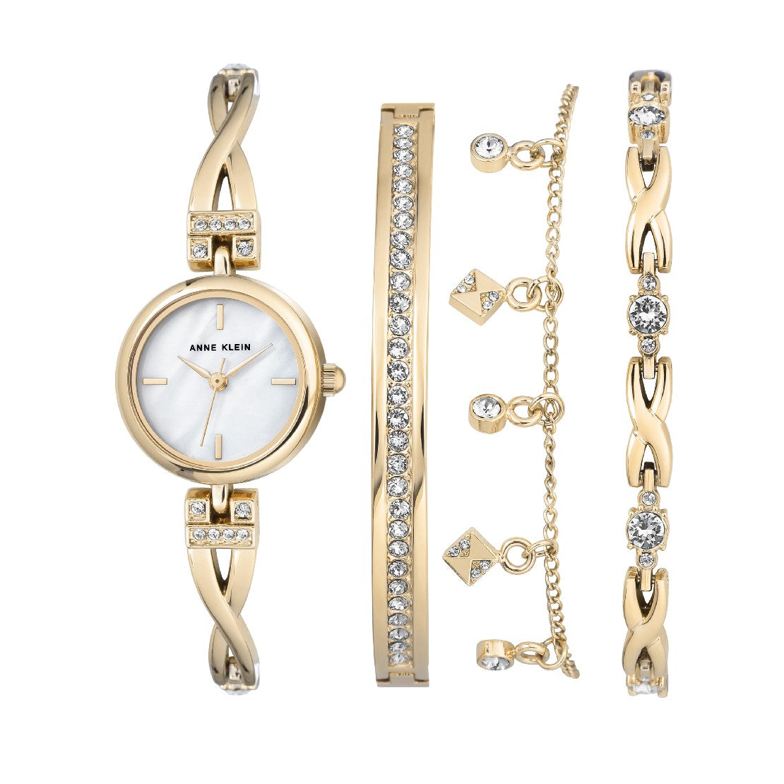 Anne Klein Women's White Pearl Dial Quartz Watch and Bracelet Set - AK-0217+Br 3Pcs