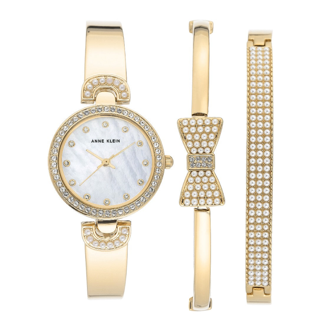 Anne Klein Women's White Pearl Dial Quartz Watch and Bracelet Set - AK-0218+Br 2Pcs