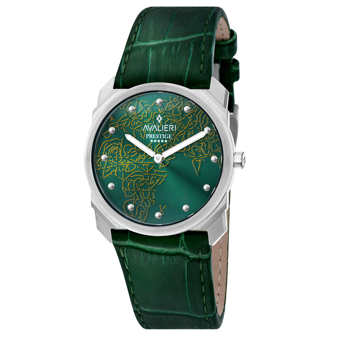ساعة أفاليري برستيج الرجالية بحركة كوارتز السويسرية ولون مينا أخضر - AP-0094