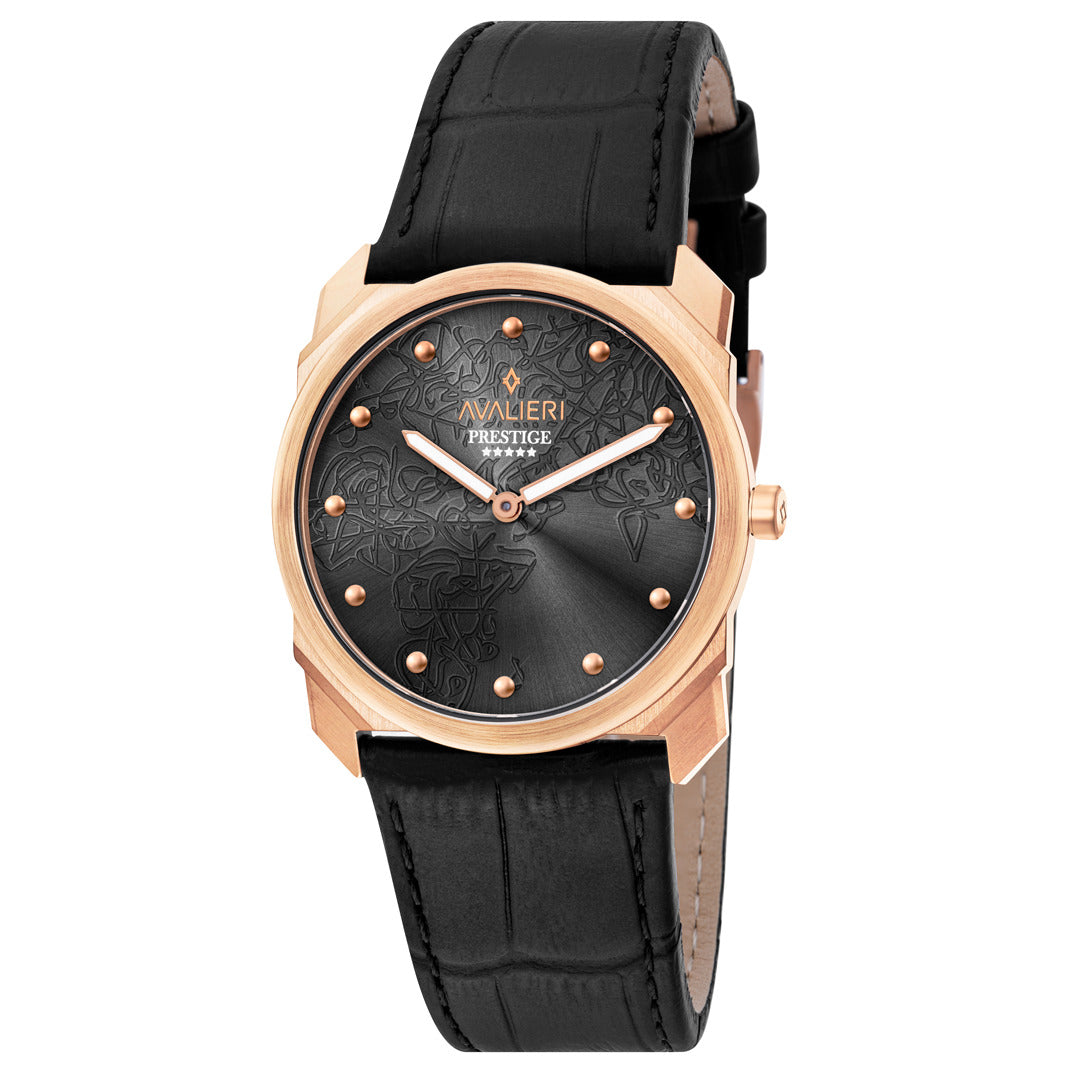 Avalieri Prestige Men's Watch, Swiss Quartz Movement, Black Dial - AP-0096