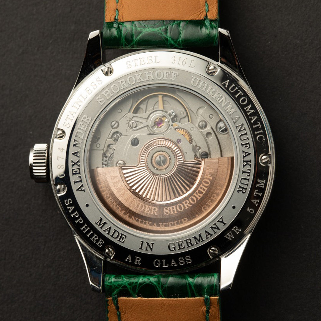 ساعة ألكسندر شورخوف للرجال والنساء بلون مينا أخضر وسوار جلد - AS-0053