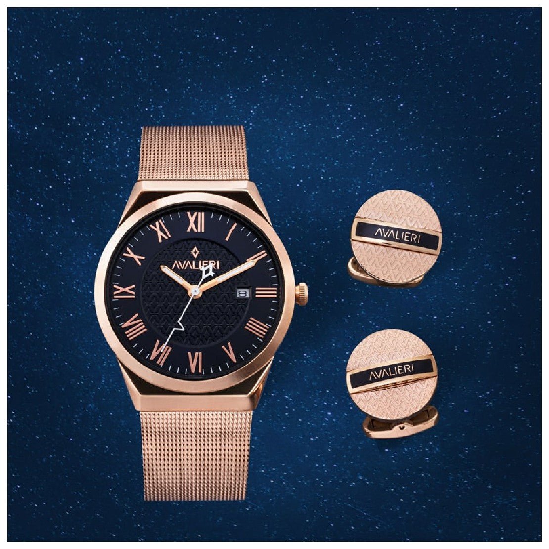 Avalieri Men's Blue Dial Quartz Watch with Cufflinks - AV-2434B+CUFL