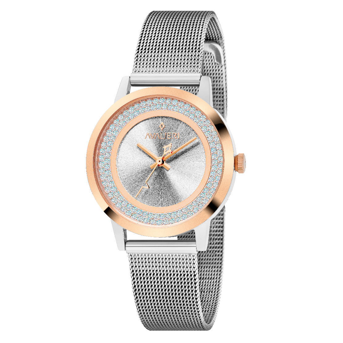 Avalieri Women's Quartz Watch, Silver Dial and Rose Gold - AV-2541B