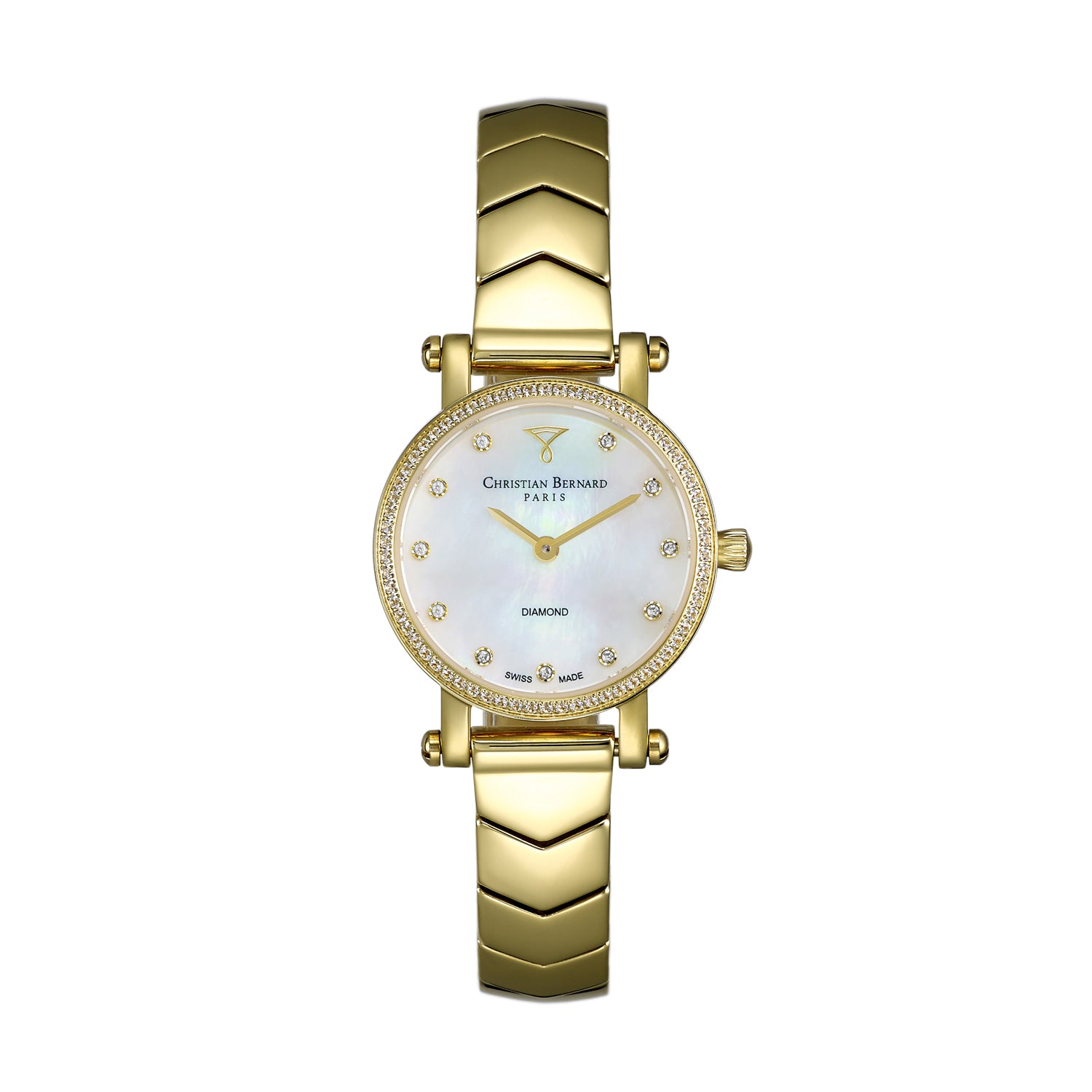 ساعة كريستيان برنارد النسائية بحركة كوارتز ولون مينا أبيض - CB-0168(11/D 0.055CT)
