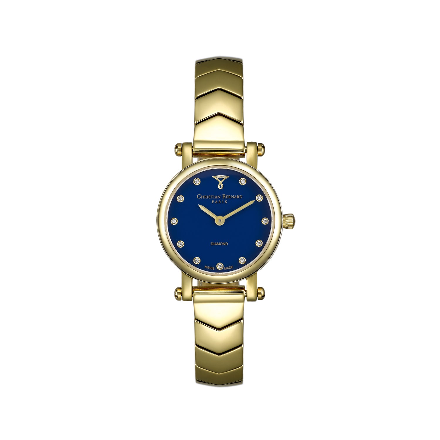 ساعة كريستيان برنارد النسائية بحركة كوارتز ولون مينا أزرق - CB-0169(11/D 0.055CT)