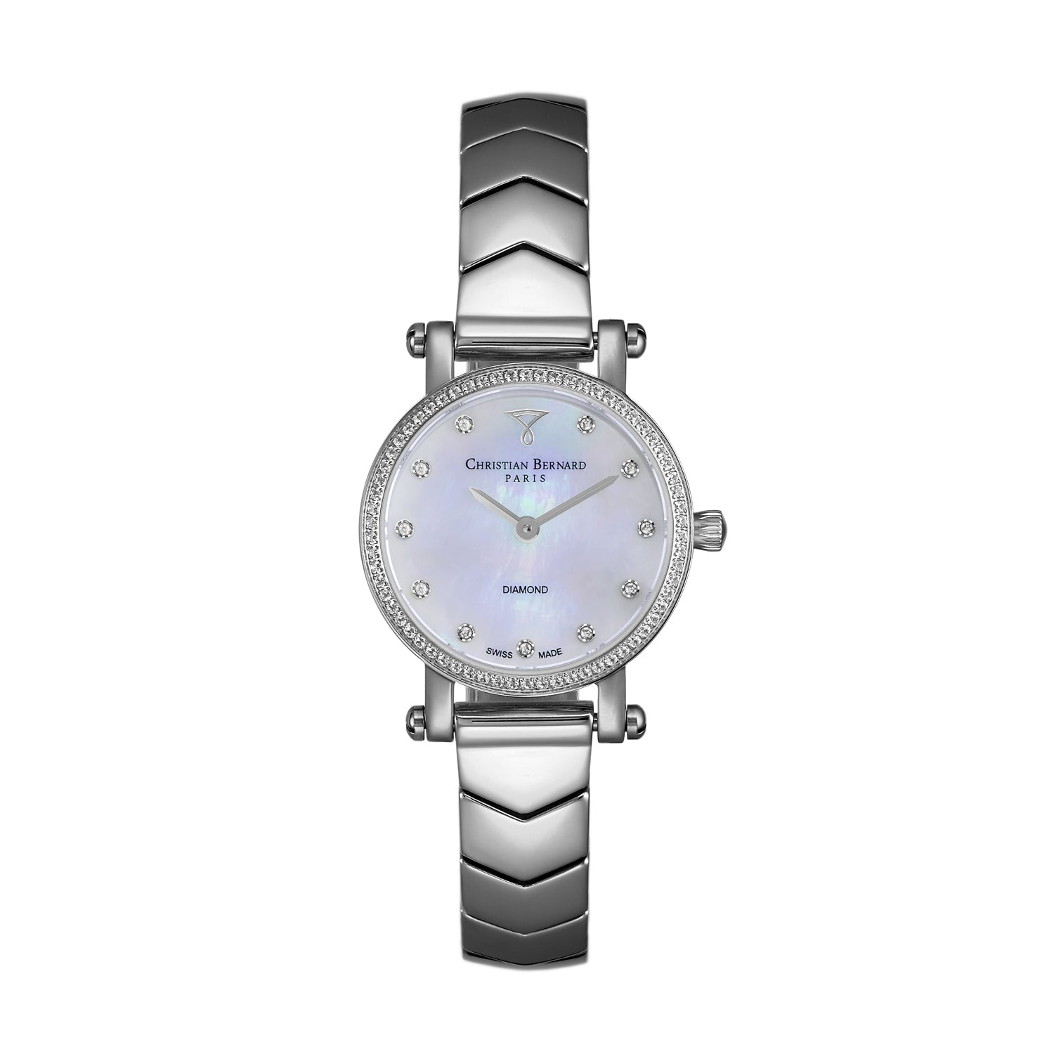 ساعة كريستيان برنارد النسائية بحركة كوارتز ولون مينا أبيض - CB-0170(11/D 0.055CT)