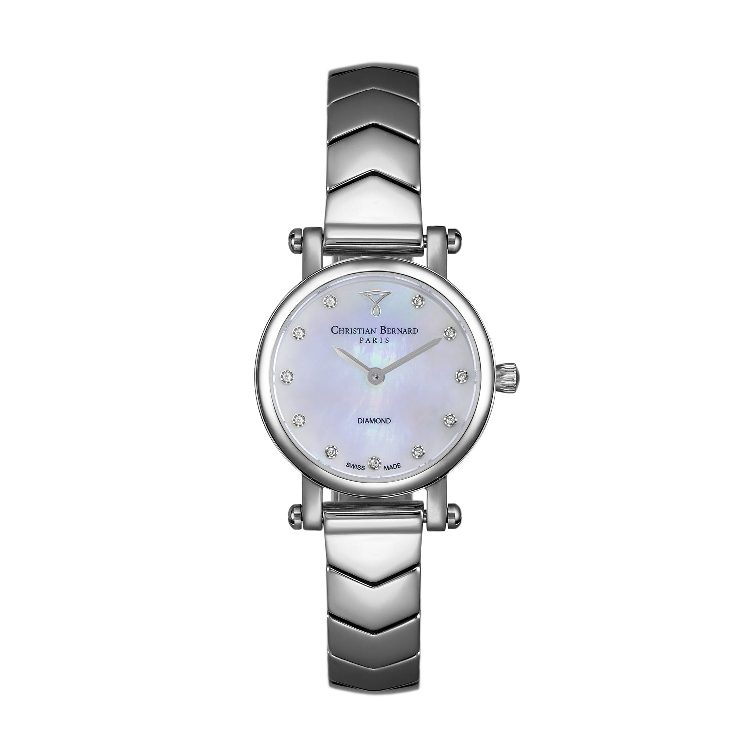 ساعة كريستيان برنارد النسائية بحركة كوارتز ولون مينا أبيض - CB-0171(11/D 0.055CT)
