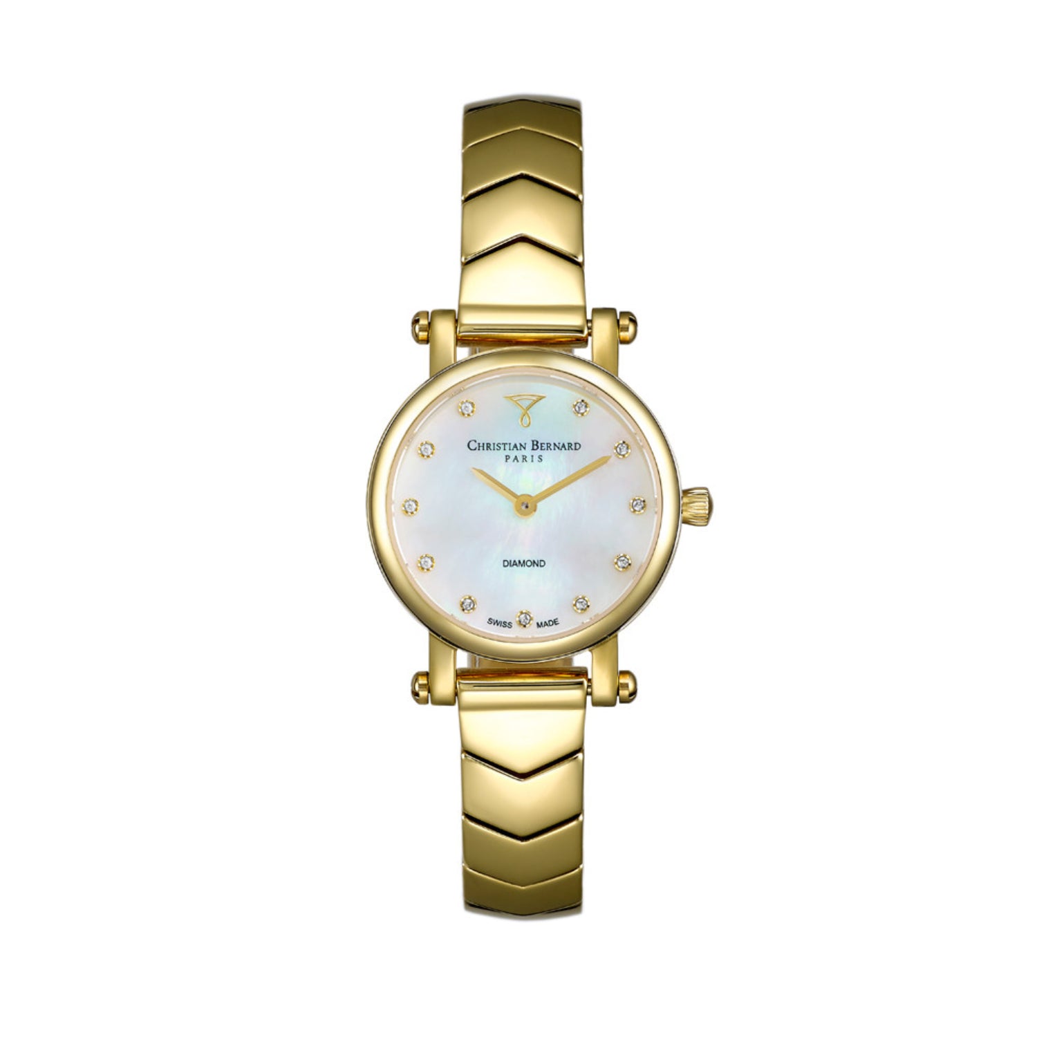 ساعة كريستيان برنارد النسائية بحركة كوارتز ولون مينا أبيض - CB-0167(11/D 0.055CT)