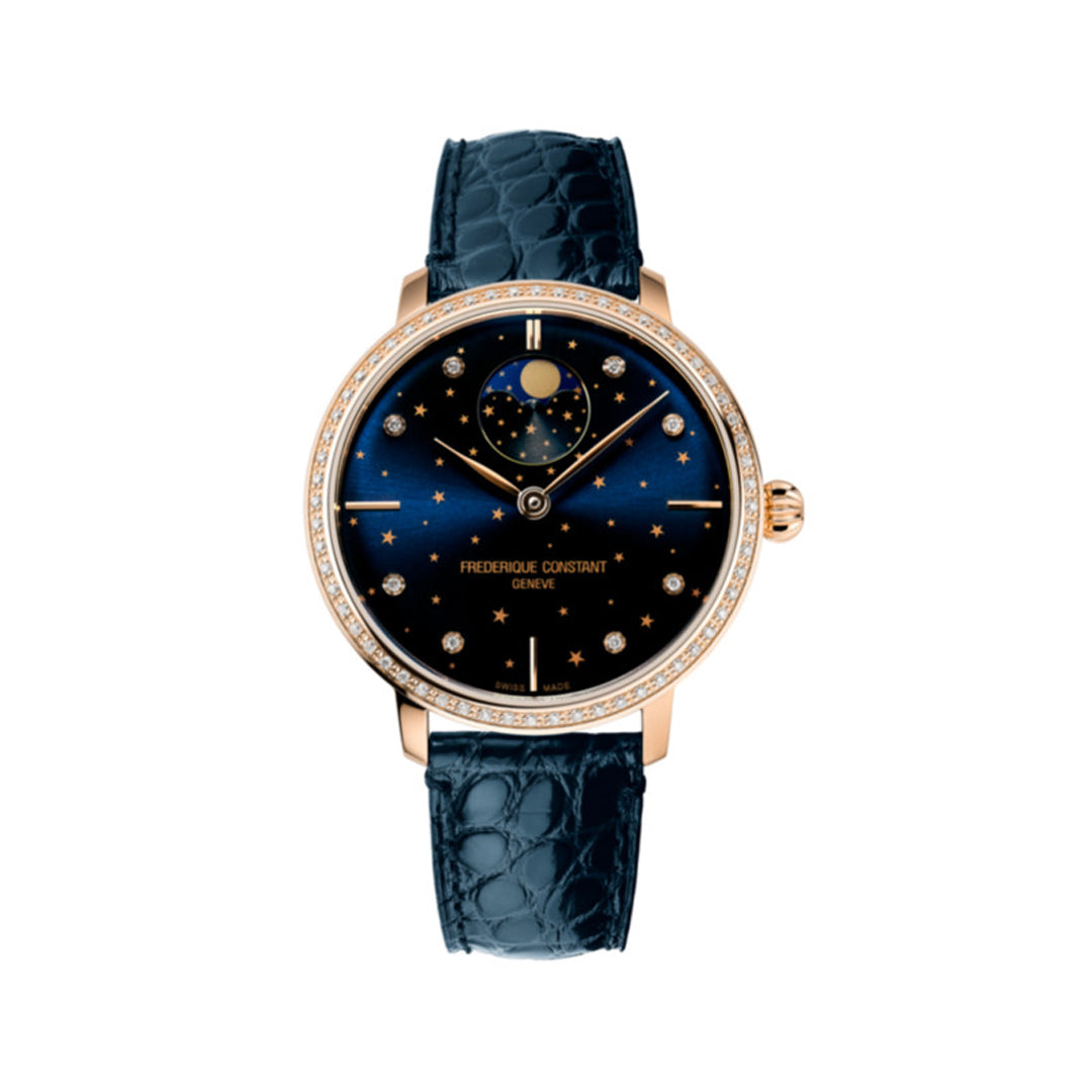 ساعة فريدريك كونستانت النسائية بحركة أوتوماتيكية ولون مينا أزرق - FC-0085(68/D 0.4972CT)