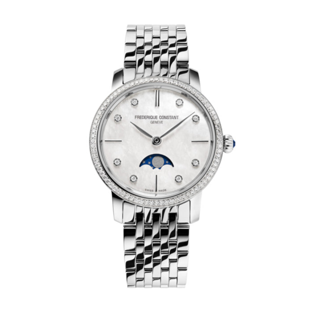 ساعة فريدريك كونستانت النسائية بحركة كوارتز ولون مينا أبيض - FC-0090(76/D 0.58CT)