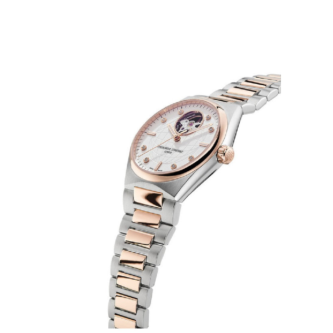 ساعة فريدريك كونستانت النسائية بحركة أوتوماتيكية ولون مينا أبيض - FC-0215(8/D 0.04CT)+Strap