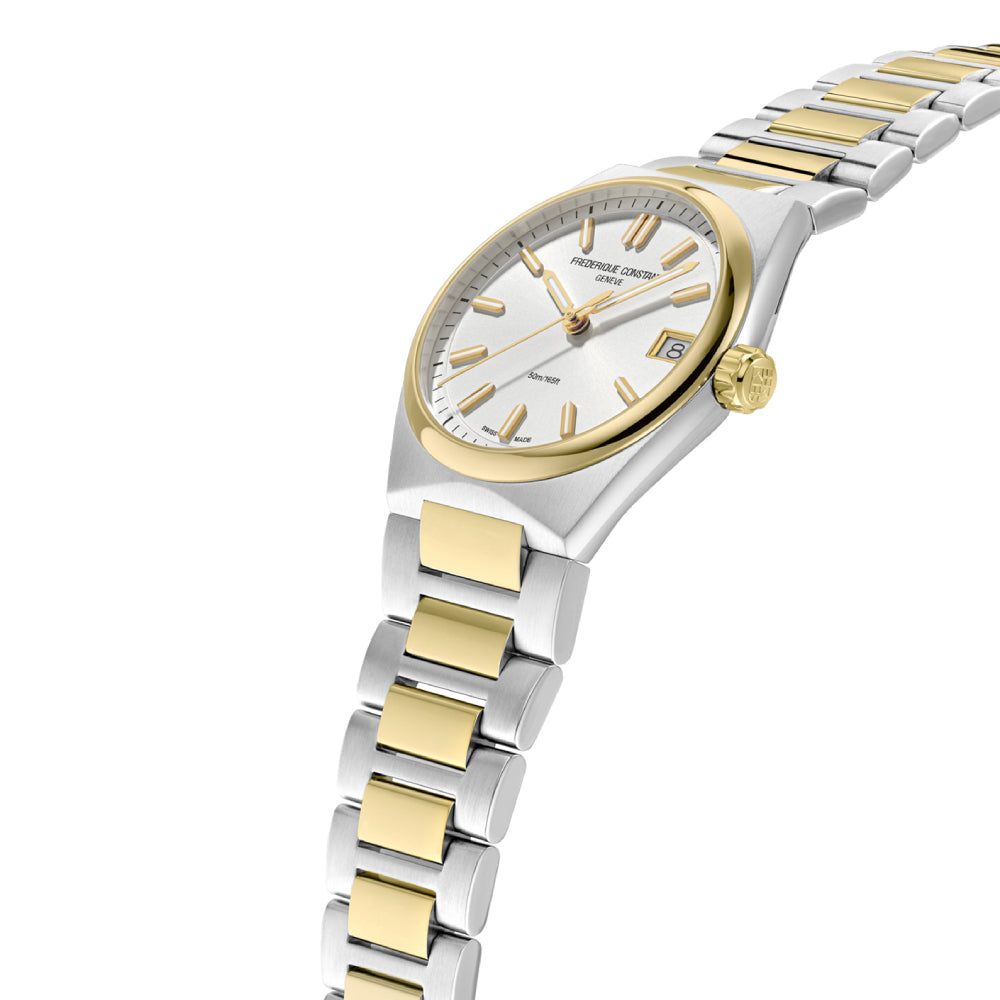 ساعة فريدريك كونستانت النسائية بحركة كوارتز ولون مينا أبيض - FC-0263(D/8 0.04CT)+R.STRAP