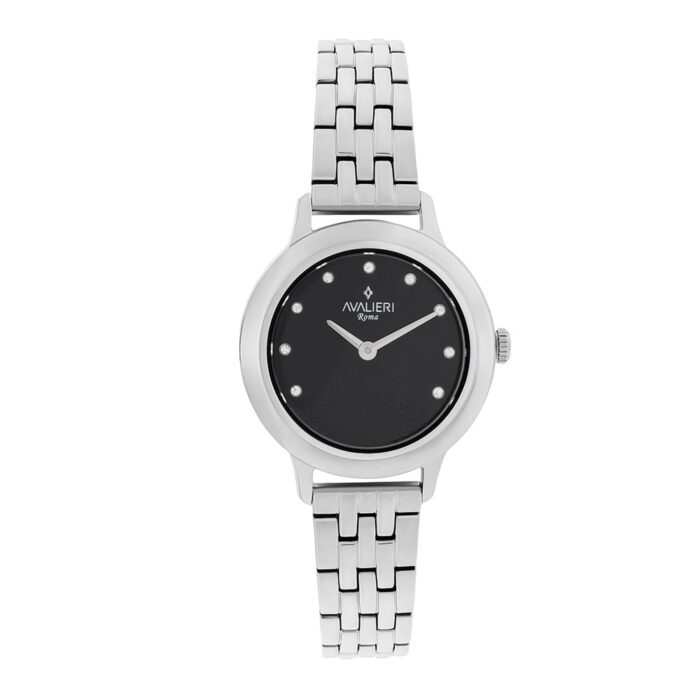 Quartz Watch with Black and Silver Dial and Sand Texture - صورة 4