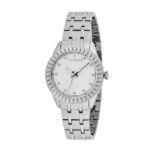 ساعة كوارتز بميناء فضي منقوش