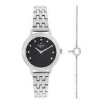 ساعة كوارتز بميناء أسود وفضي ونقشة رملية