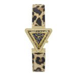 ساعة كوارتز نسائية بمينا أسود وبني (بنقشة جلد النمر)