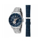 ساعة سفيدا أوتوماتيكية للرجال بمينا أزرق