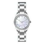 ساعة نسائية بحركة كوارتز ولون مينا أبيض لؤلؤي