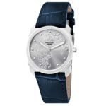 ساعة رجالية بحركة كوارتز سويسرية ومينا فضي أبيض