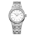 ساعة نسائية أيقونية بمينا أبيض ومرصعة بالألماس